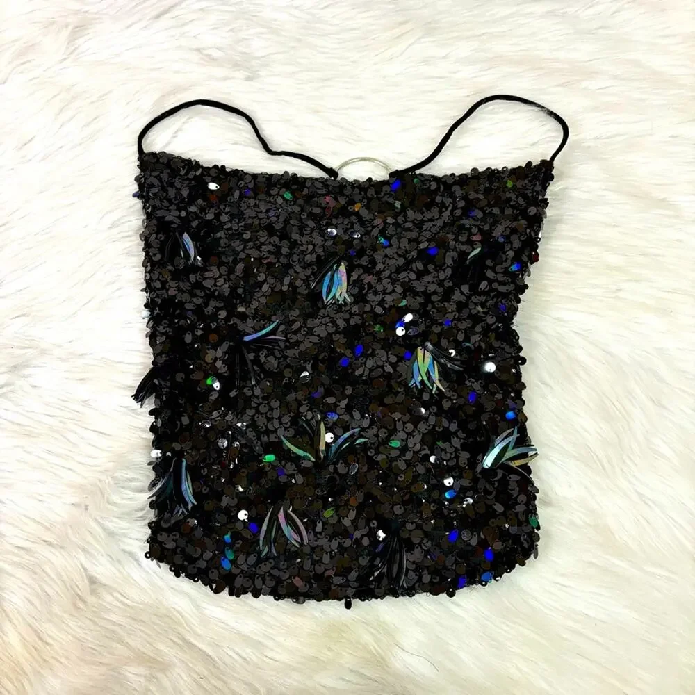 NWT Free People Black Sequins Sexy Party Tank Top Size Medium 0786